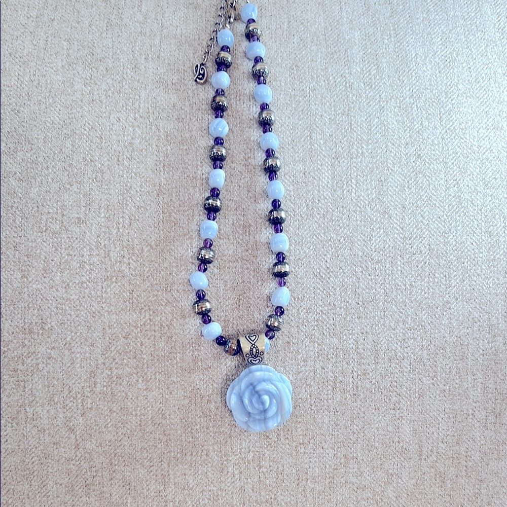 Blue lace agate necklace and pendant